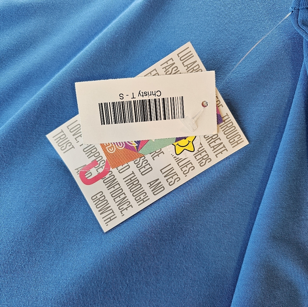 Azure Blue V-Neck Tee Shirt - LuLaRoe Christy Tee - Picture 2 of 6